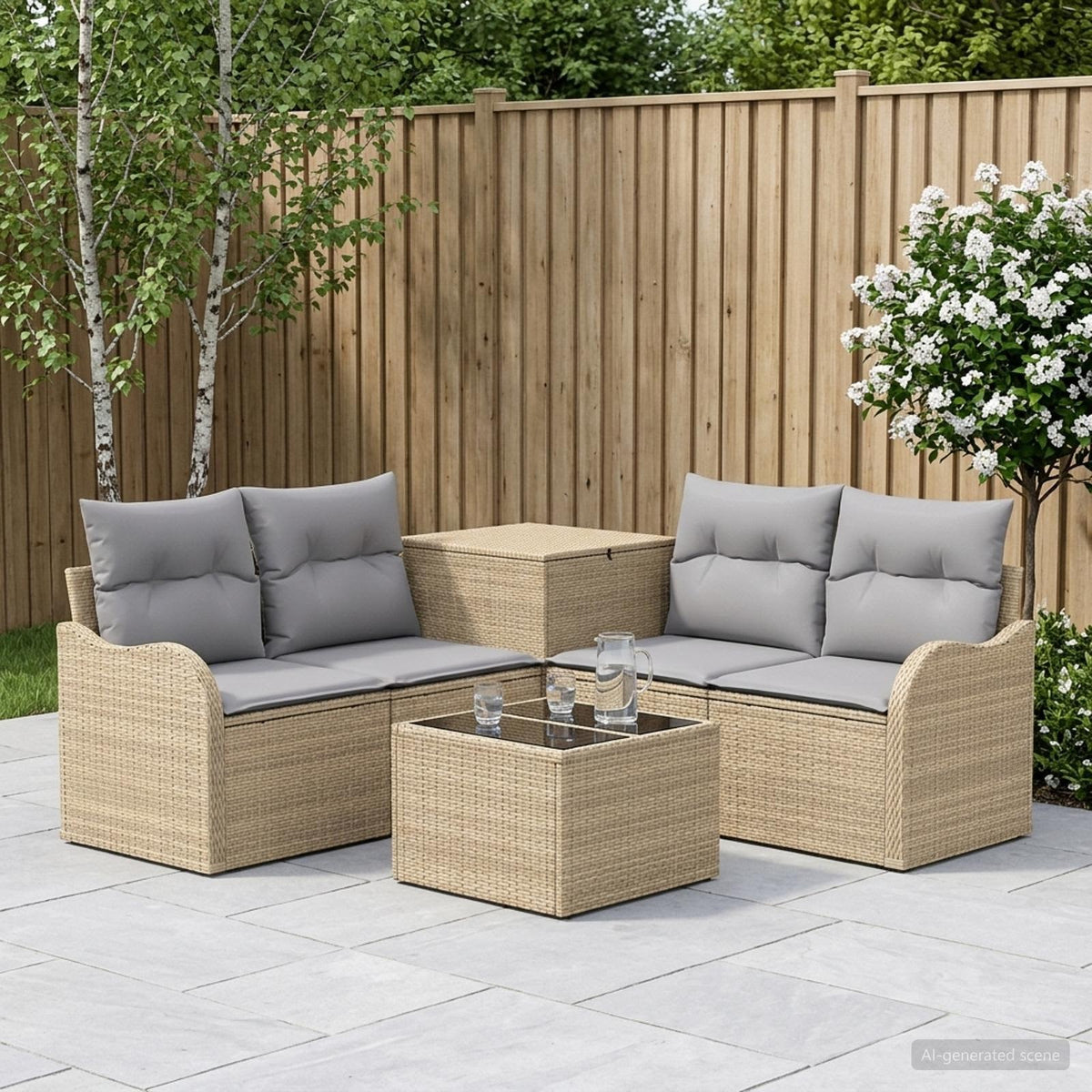 Bankstel 6 st Beige en Licht Grijs Poly Rattan en Staal is nu te koop bij PeponiXL, paradijselijk wonen!