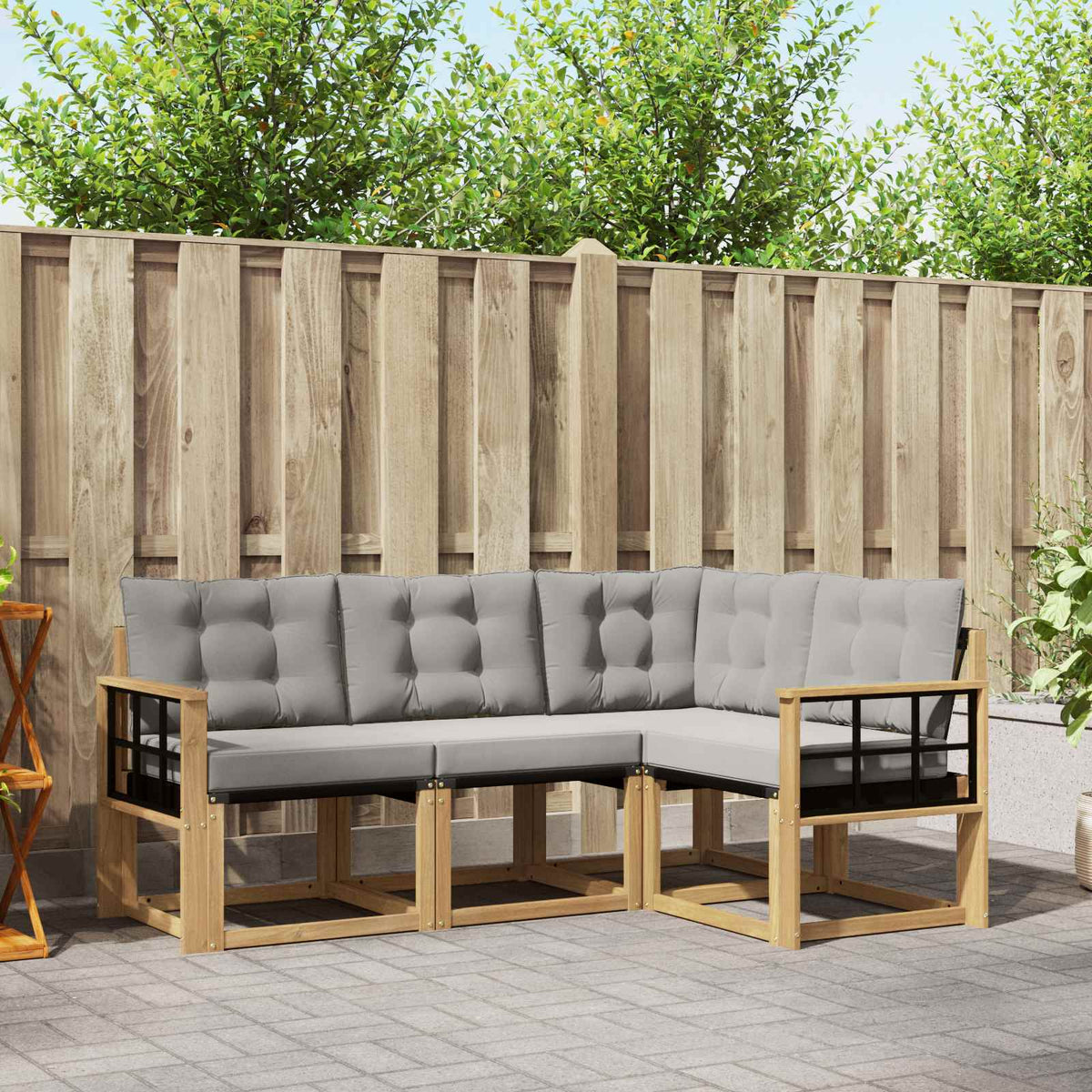 Buiten bankenset met kussen 4 pcs Wit en Lichtgrijs is nu te koop bij PeponiXL, paradijselijk wonen!