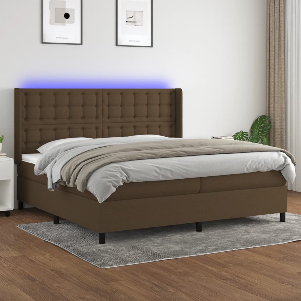 Boxspring met matras en LED stof donkerbruin 200x200 cm is nu te koop bij PeponiXL, paradijselijk wonen!