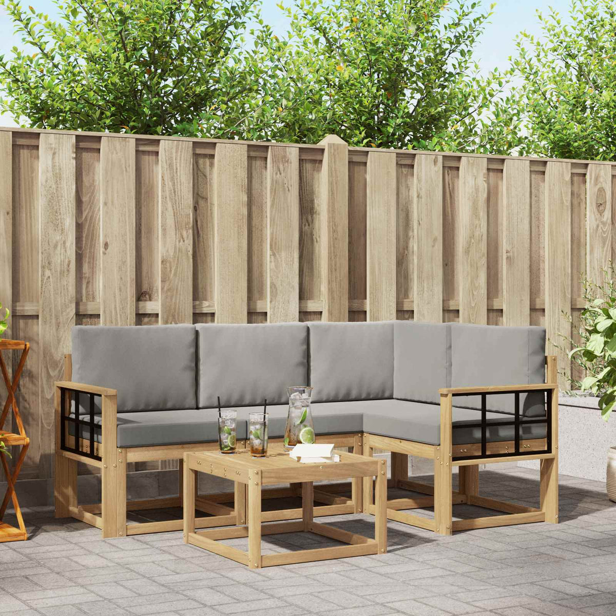 Buiten bankenset 5 pcs Wit en Lichtgrijs 59 x 59 x 37 cm is nu te koop bij PeponiXL, paradijselijk wonen!