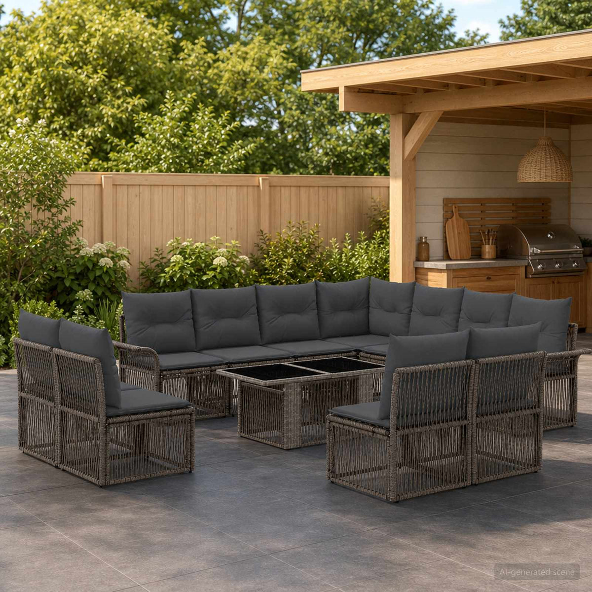 Tuinbankenset 12 st Grijs en Donkergrijs poly rattan is nu te koop bij PeponiXL, paradijselijk wonen!
