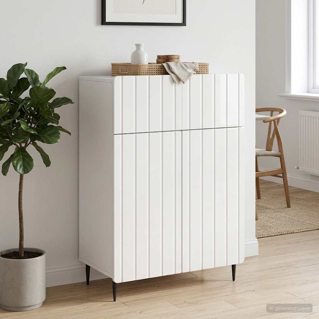Dressoir met lade Hoogglans Wit 66 x 34,5 x 92 cm Bewerkt hout is nu te koop bij PeponiXL, paradijselijk wonen!