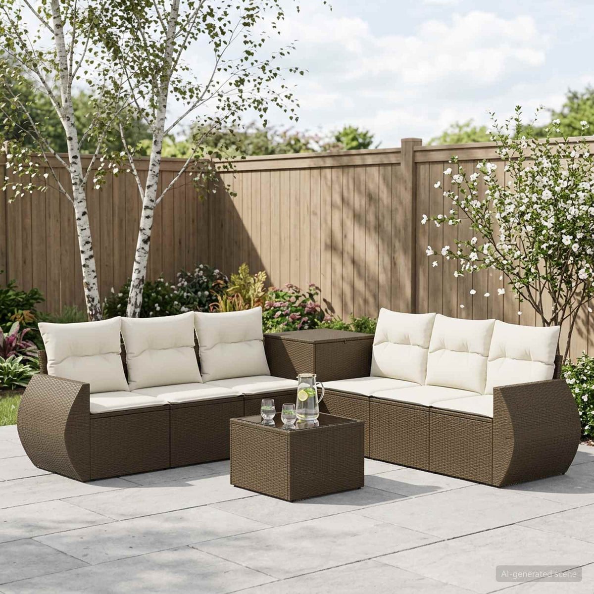 Bankstel 8 st Bruin en Crème Wit Poly Rattan en Staal is nu te koop bij PeponiXL, paradijselijk wonen!