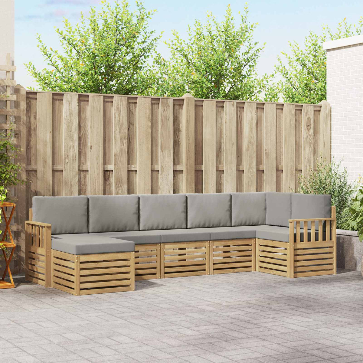 Buiten bankenset 6 pcs Wit en Lichtgrijs 306 x 128,5 x 73 cm is nu te koop bij PeponiXL, paradijselijk wonen!