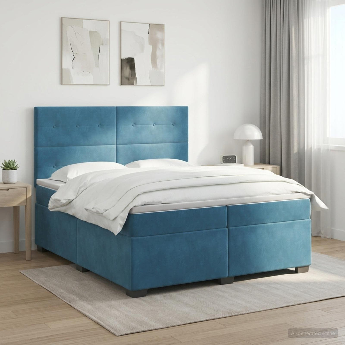 Boxspringbed met matras Blauw 200 x 200 cm Fluweel is nu te koop bij PeponiXL, paradijselijk wonen!