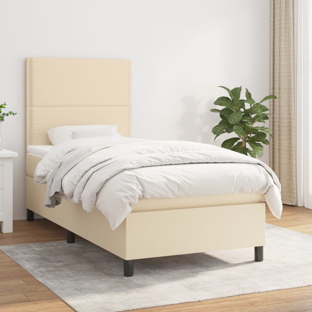 Boxspring met matras stof crèmekleurig 90x200 cm is nu te koop bij PeponiXL, paradijselijk wonen!