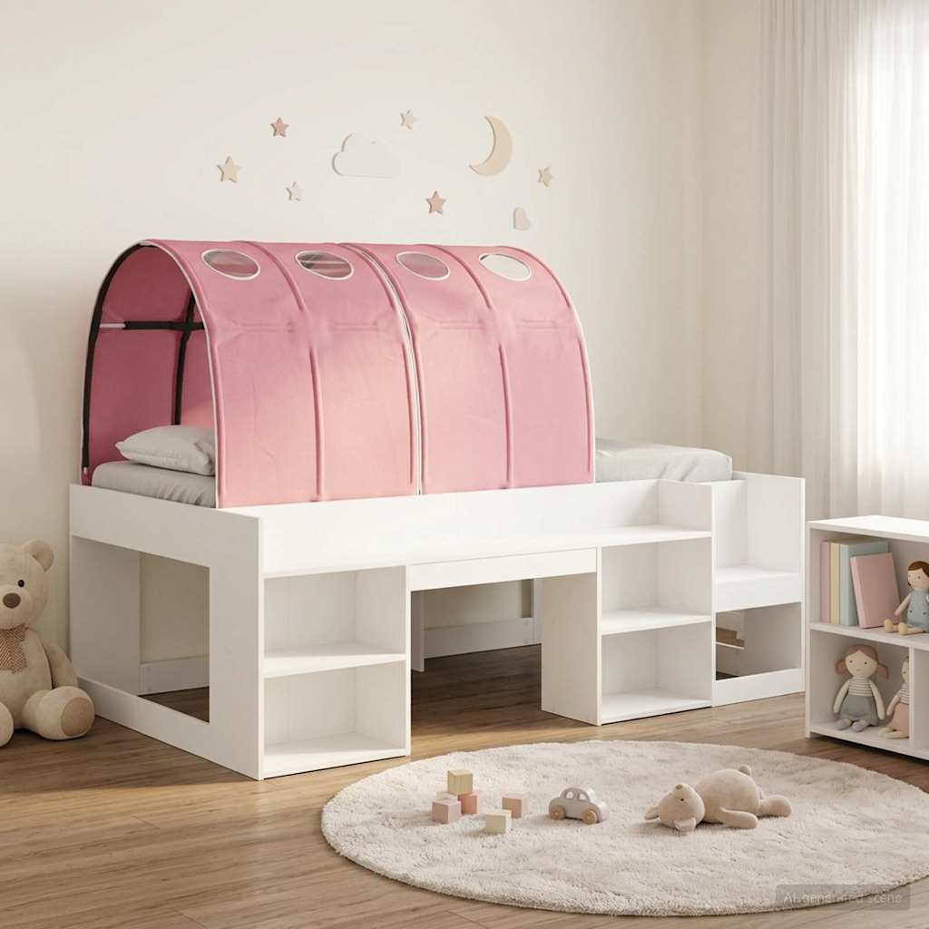 Bedframe met tunnel met plank 3 st Wit en Roze Bewerkt hout is nu te koop bij PeponiXL, paradijselijk wonen!