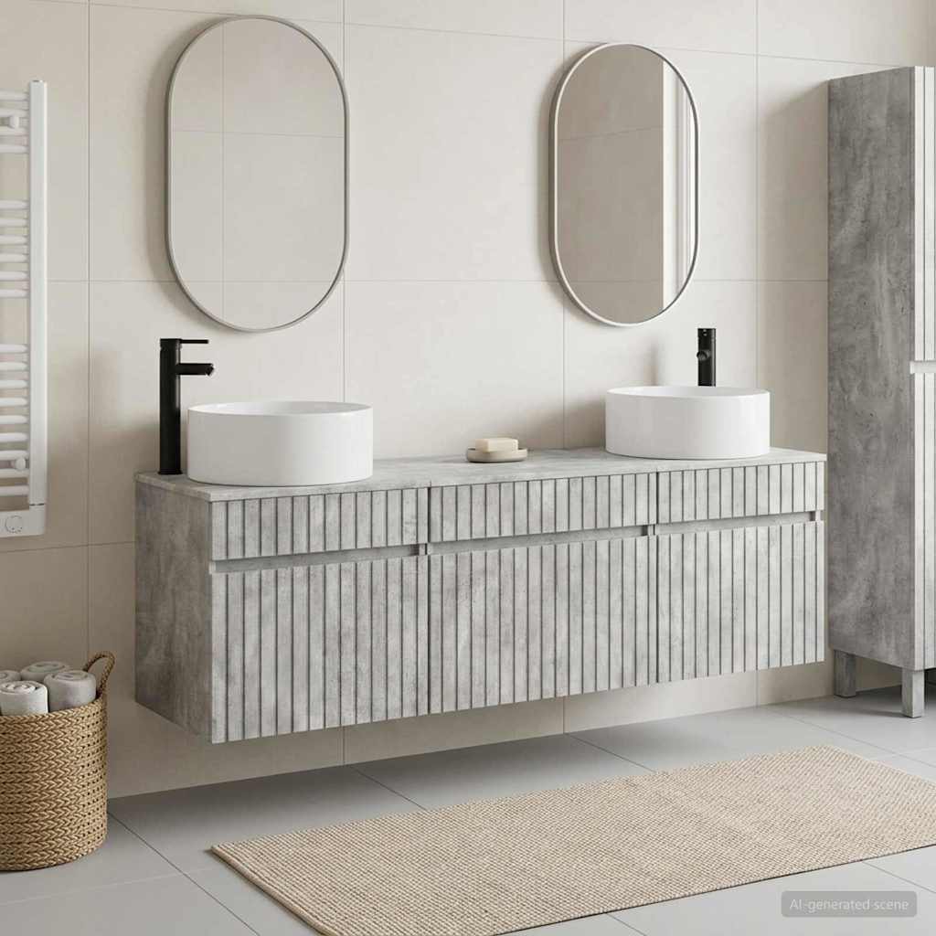 Badkamerkastenset 3 st Betongrijs 49 x 44,5 x 65,5 cm is nu te koop bij PeponiXL, paradijselijk wonen!