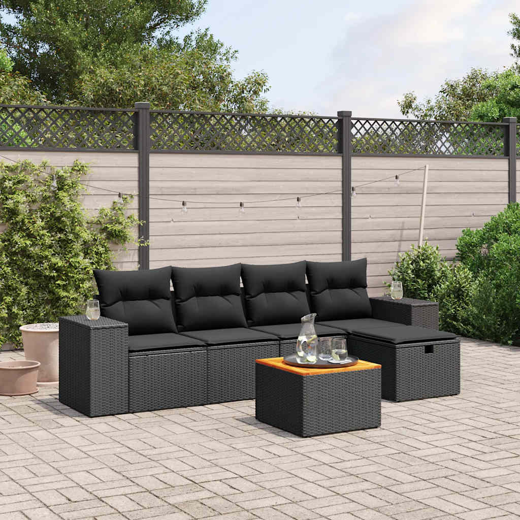 6-delige Loungeset met kussens poly rattan zwart is nu te koop bij PeponiXL, paradijselijk wonen!