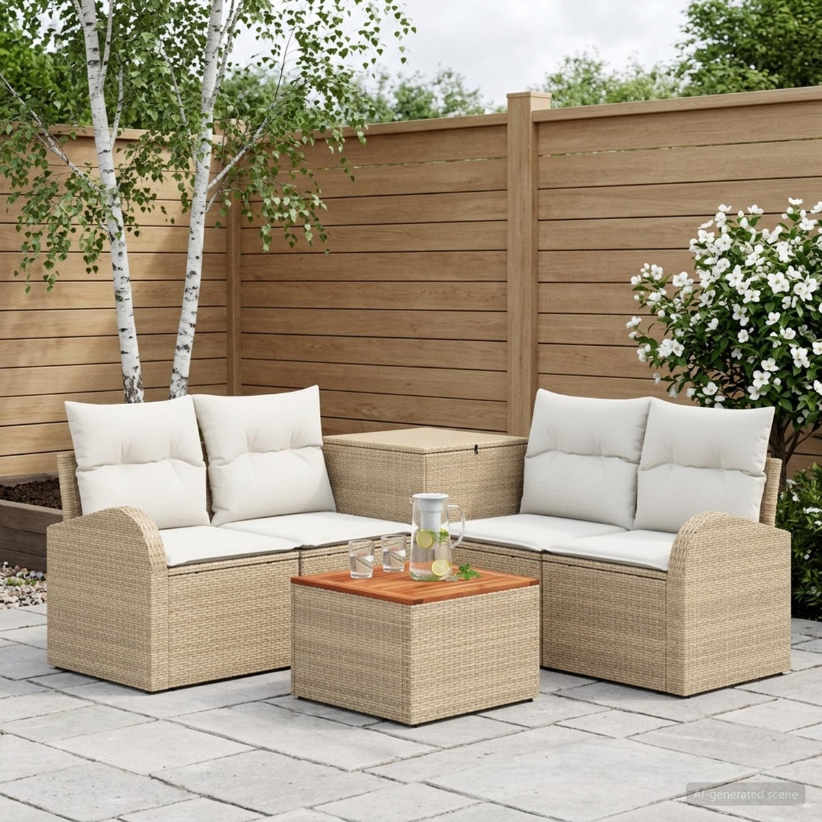Bankstel 6 st Beige en Crème Wit Poly Rattan en Staal is nu te koop bij PeponiXL, paradijselijk wonen!