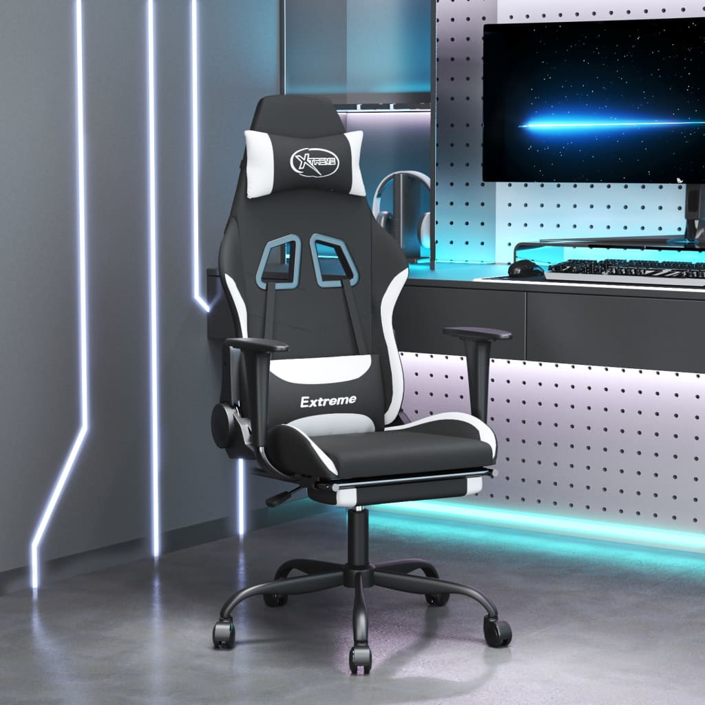 Gamestoel met voetensteun stof zwart en wit is nu te koop bij PeponiXL, paradijselijk wonen!