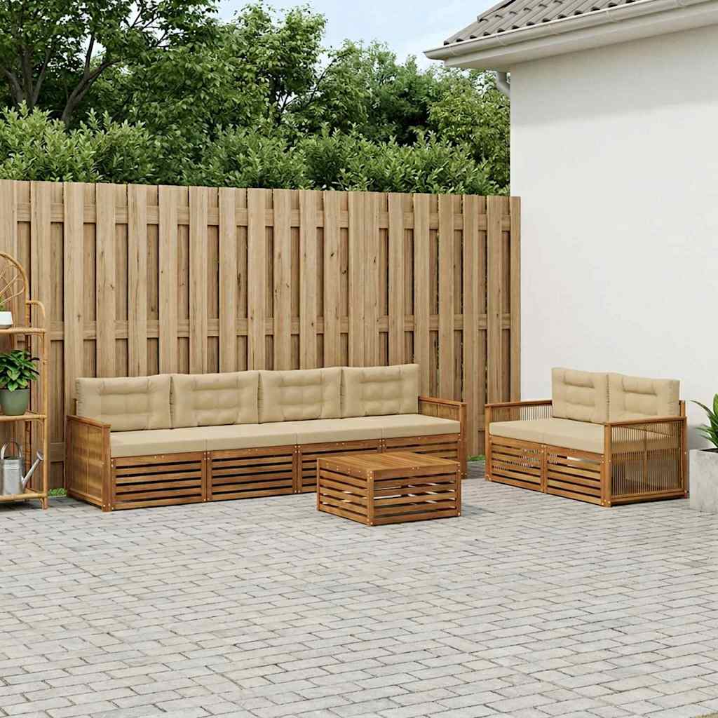 Buiten bankenset met kussen 7 pcs Natuurlijk en Beige is nu te koop bij PeponiXL, paradijselijk wonen!