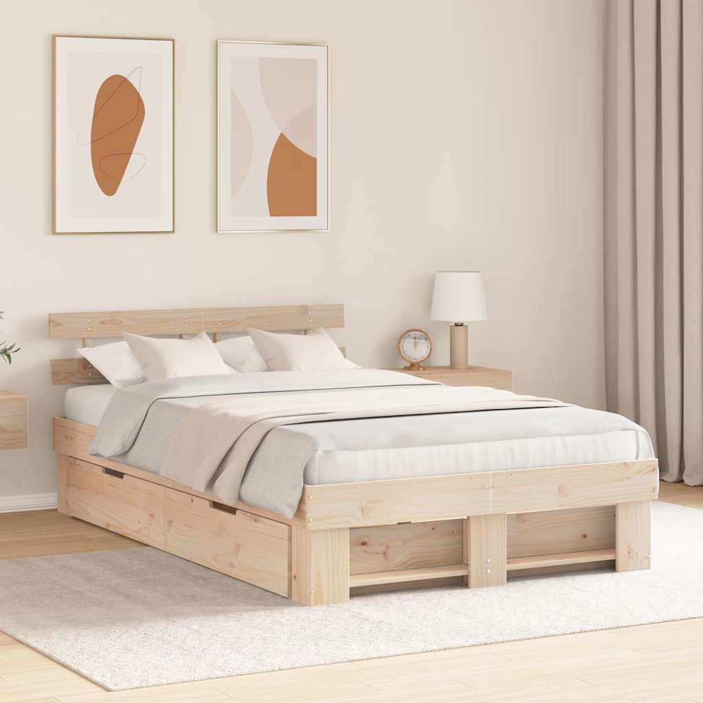 Bedframe met hoofdeinde Bruin 140 x 190 cm Massief grenenhout is nu te koop bij PeponiXL, paradijselijk wonen!