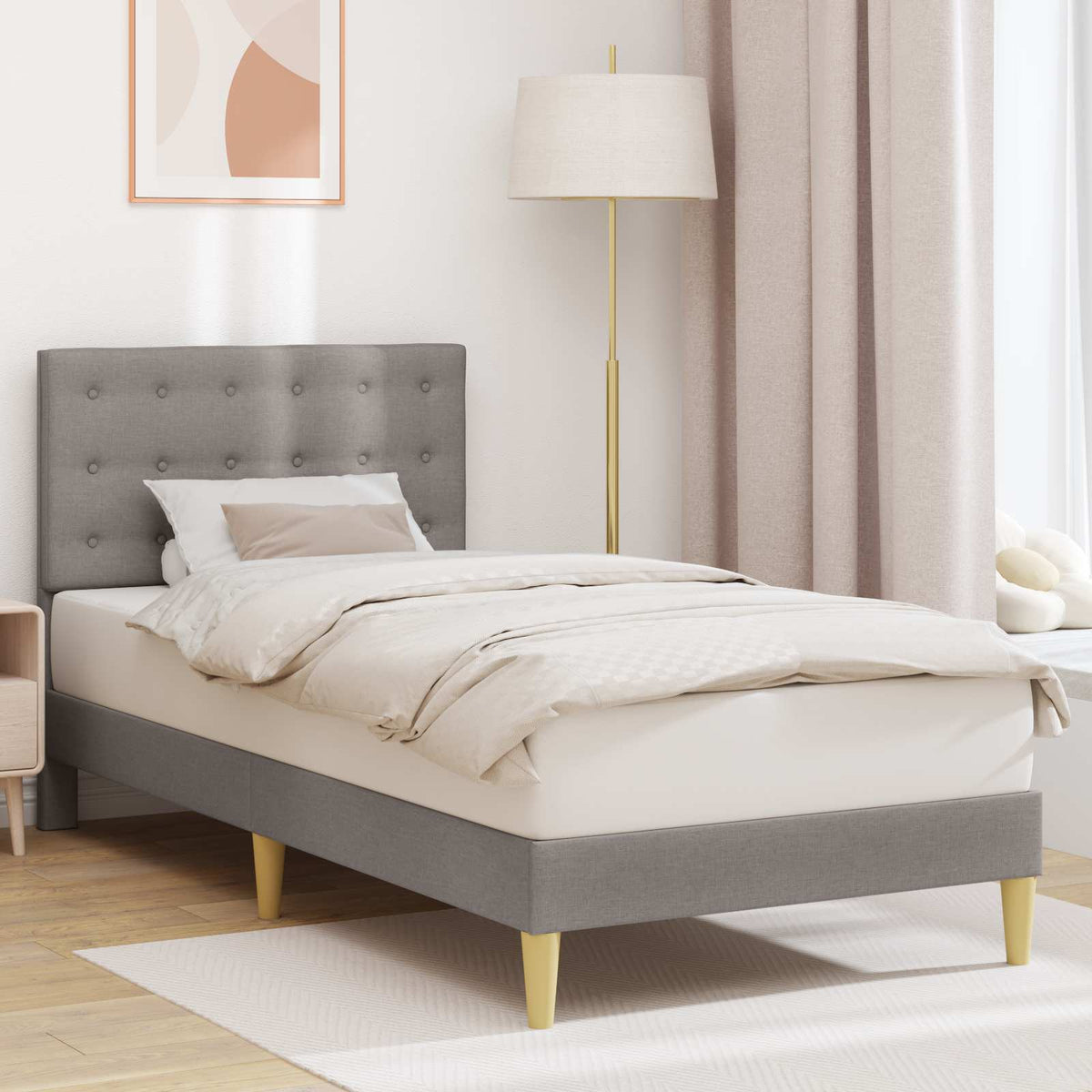 Bedframe met hoofdeinde Taupe 90 x 190 cm Stof is nu te koop bij PeponiXL, paradijselijk wonen!