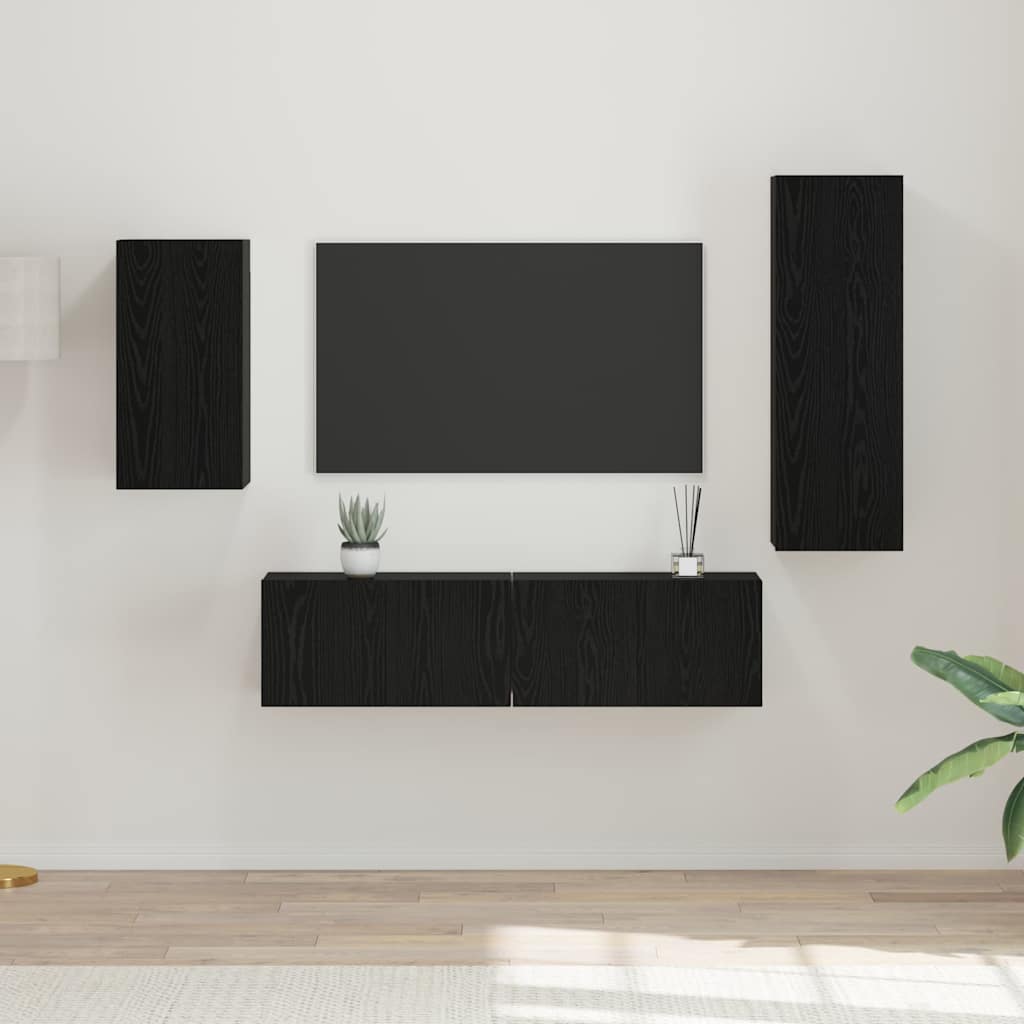 Tv-meubelset Wandgemonteerd 4 pcs Zwart Eiken Bewerkt hout is nu te koop bij PeponiXL, paradijselijk wonen!