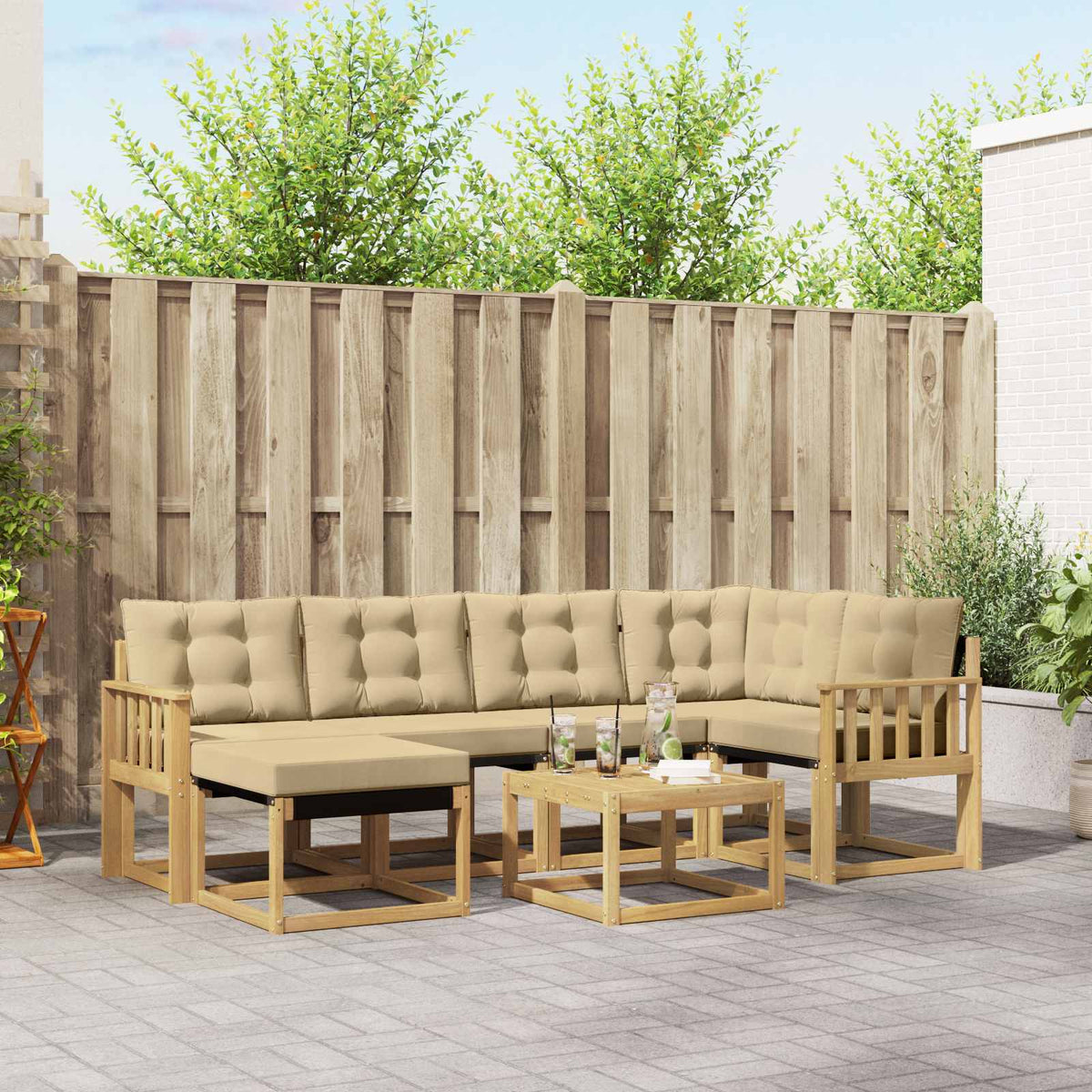 Buiten bankenset met kussen 7 pcs Wit en Beige is nu te koop bij PeponiXL, paradijselijk wonen!
