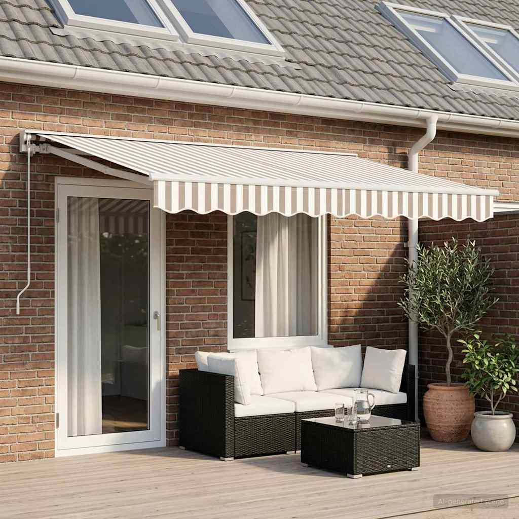 Handmatig uitschuifbare luifel Lichtgrijs en wit. 4 × 3 m is nu te koop bij PeponiXL, paradijselijk wonen!