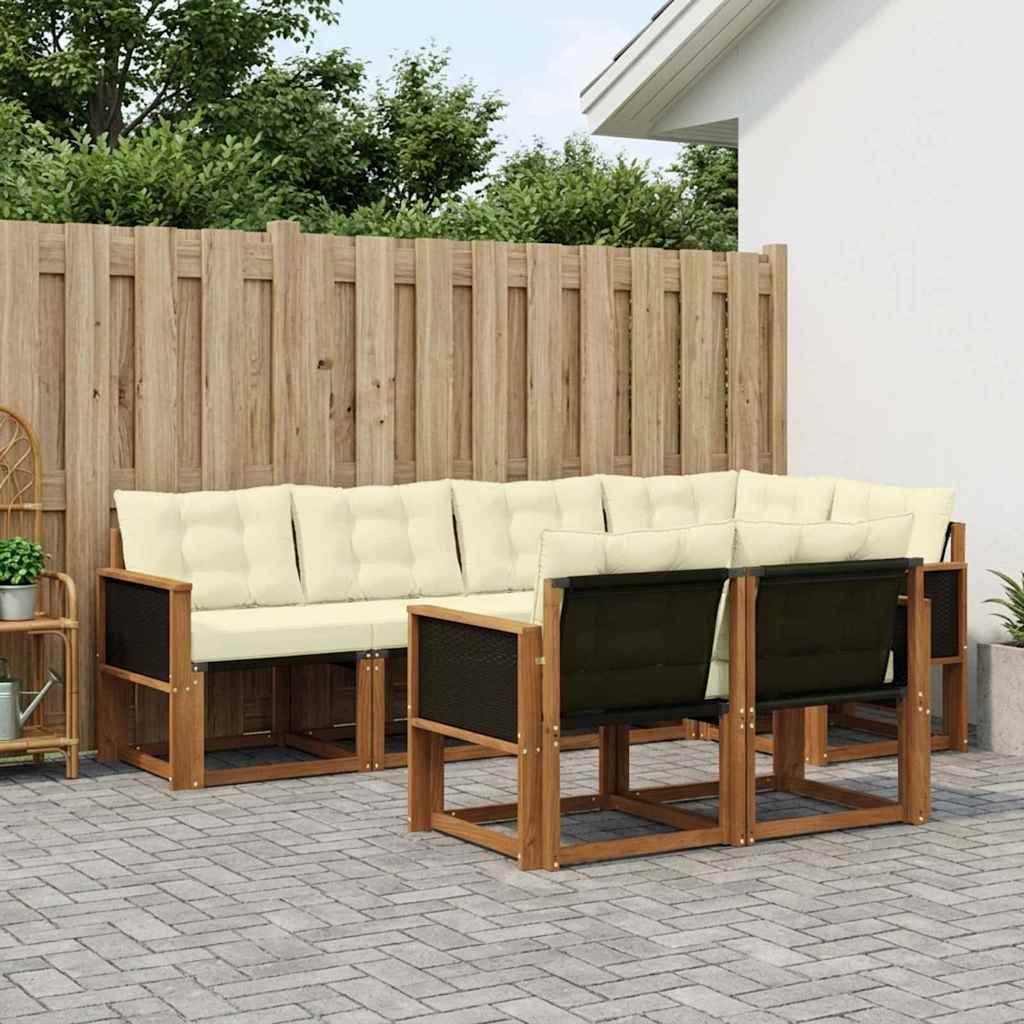 Buiten bankenset met kussen 7 pcs Natuurlijk en Crème is nu te koop bij PeponiXL, paradijselijk wonen!