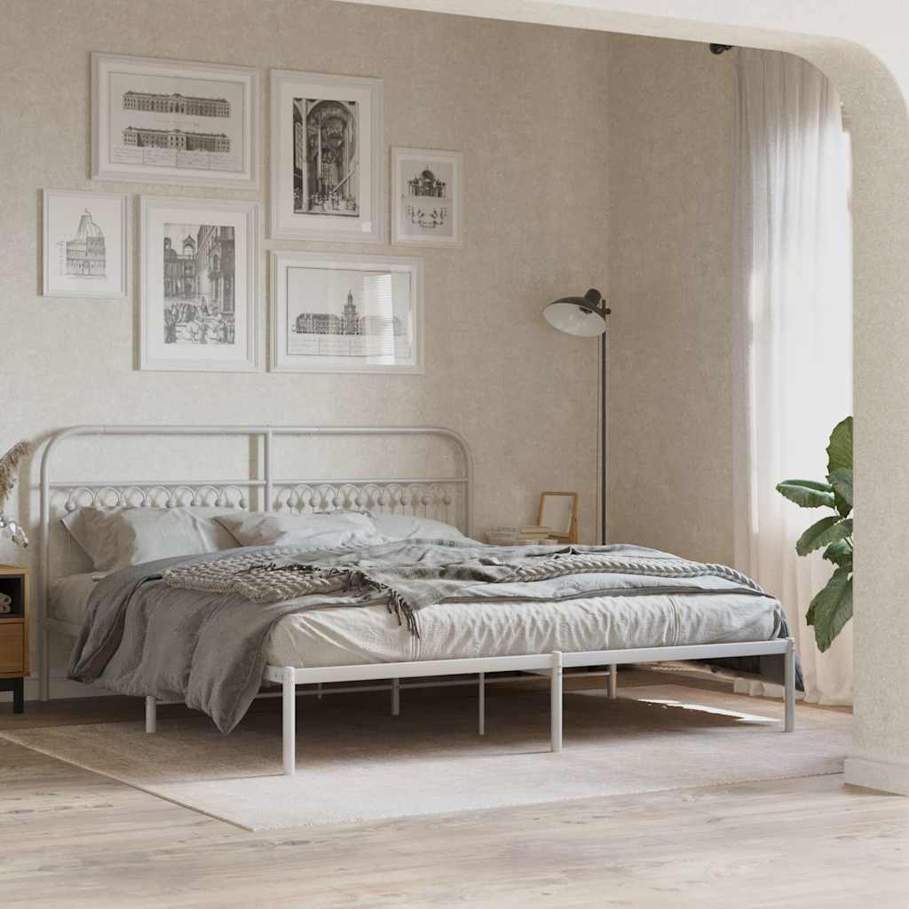 Bedframe met hoofdbord metaal wit 183x203 cm is nu te koop bij PeponiXL, paradijselijk wonen!