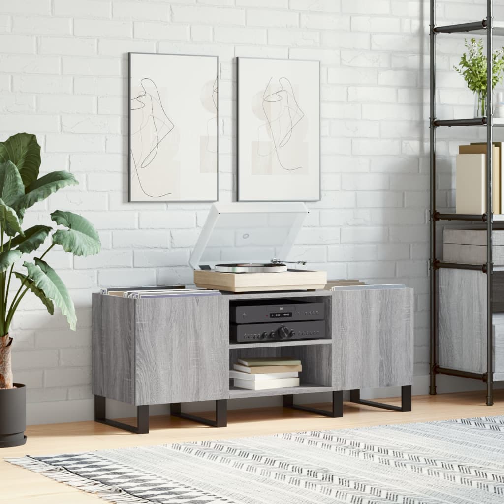 Platenkast 121x38x48 cm bewerkt hout grijs sonoma eikenkleurig is nu te koop bij PeponiXL, paradijselijk wonen!