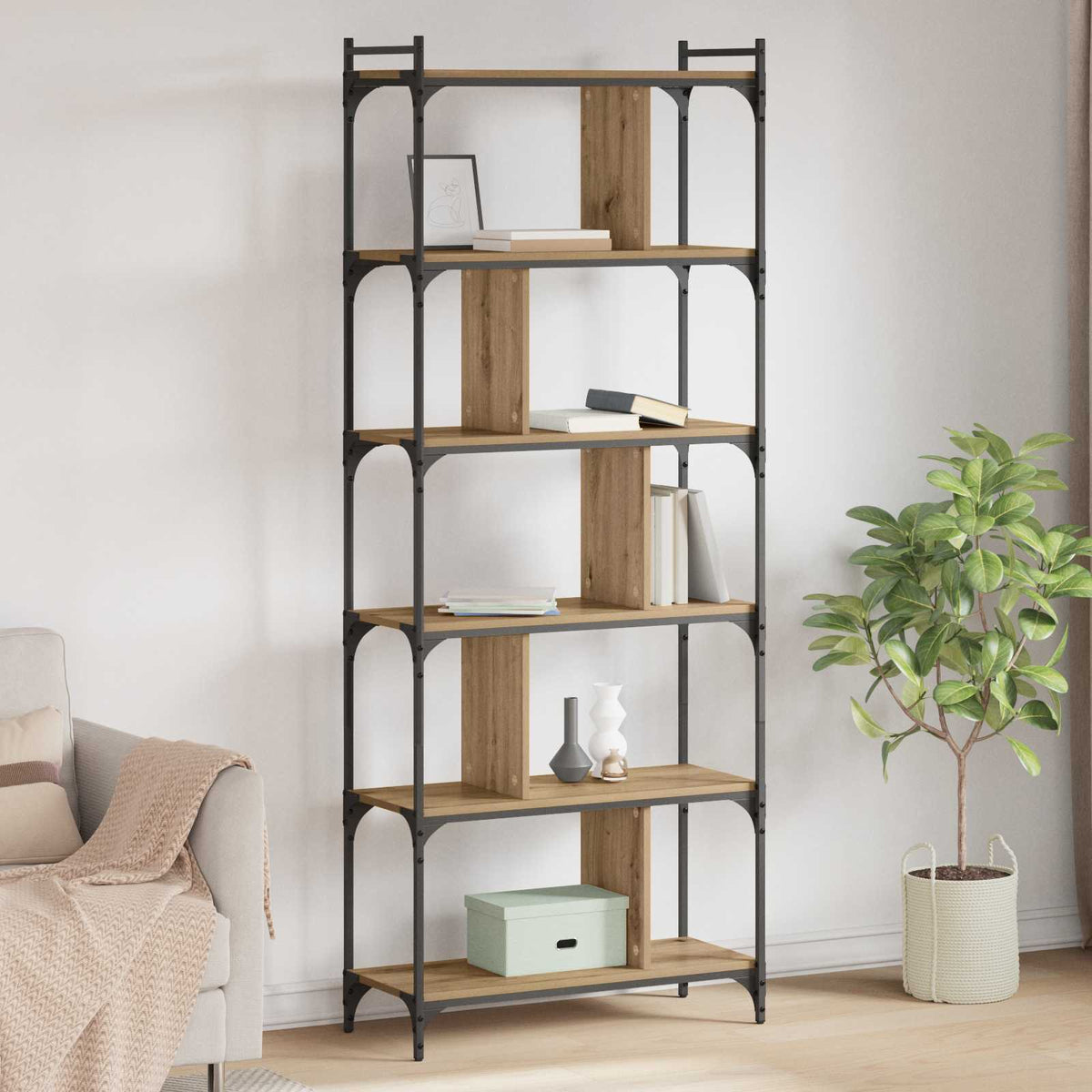 Boekenkast 5-laags 76 x 32 x 192 cm Bewerkt hout is nu te koop bij PeponiXL, paradijselijk wonen!