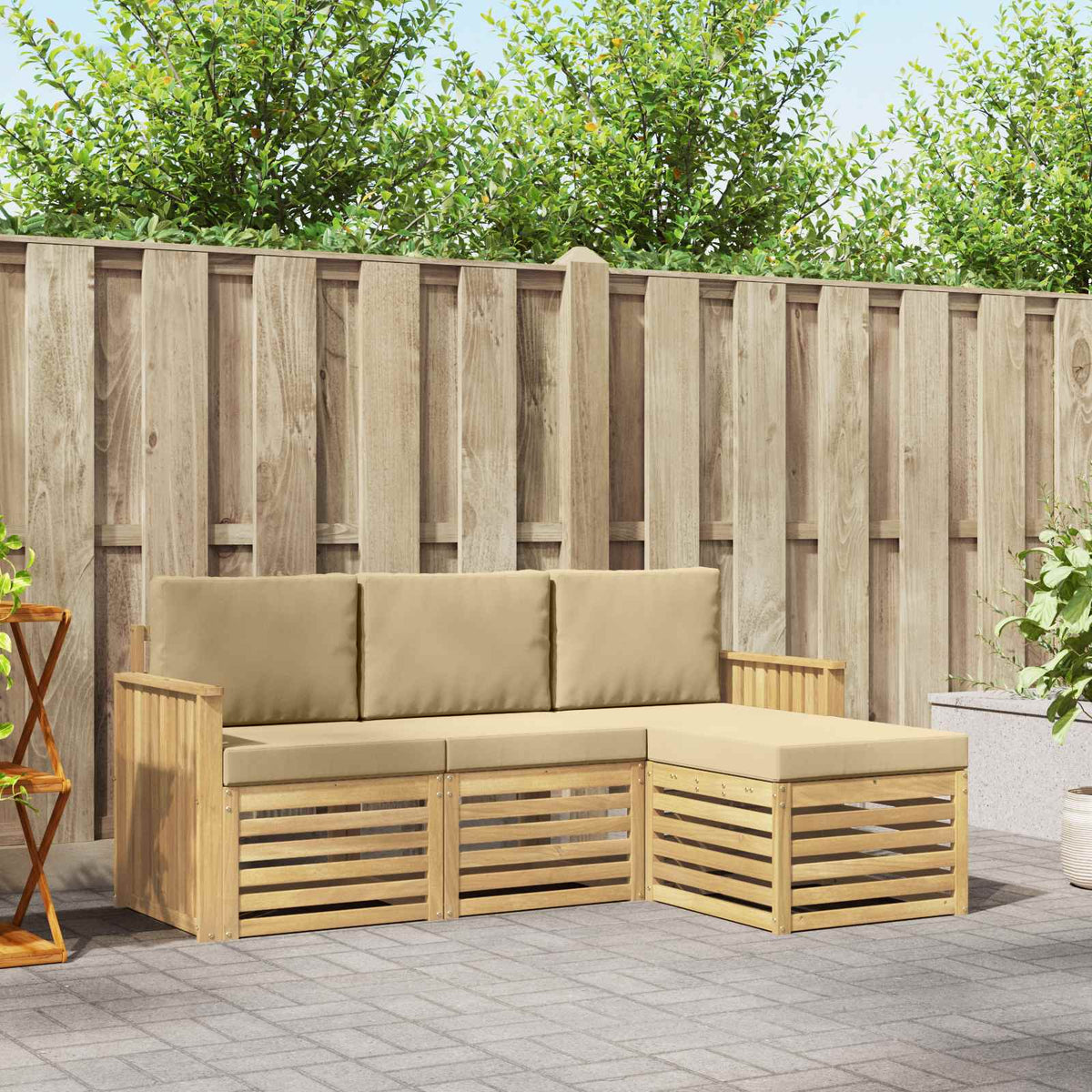 Buiten bankenset 4 pcs Wit en Beige 189,5 x 122,5 x 73 cm is nu te koop bij PeponiXL, paradijselijk wonen!