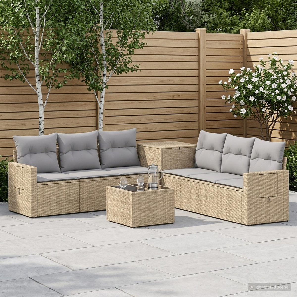 Bankstel 8 st Beige en Licht Grijs Poly Rattan en Staal is nu te koop bij PeponiXL, paradijselijk wonen!