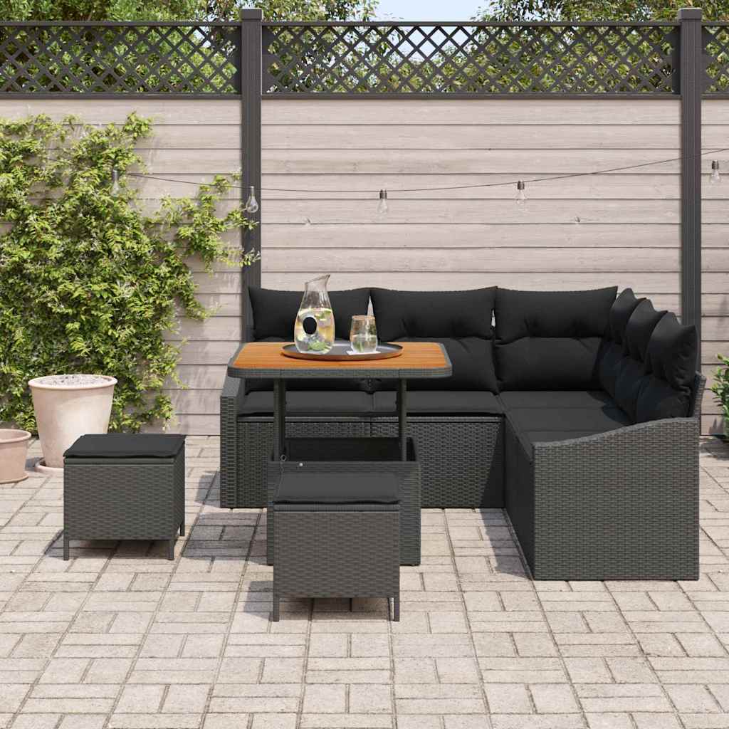 Tuinbankenset met kussen met opslag 8 pcs Zwart Poly riet is nu te koop bij PeponiXL, paradijselijk wonen!