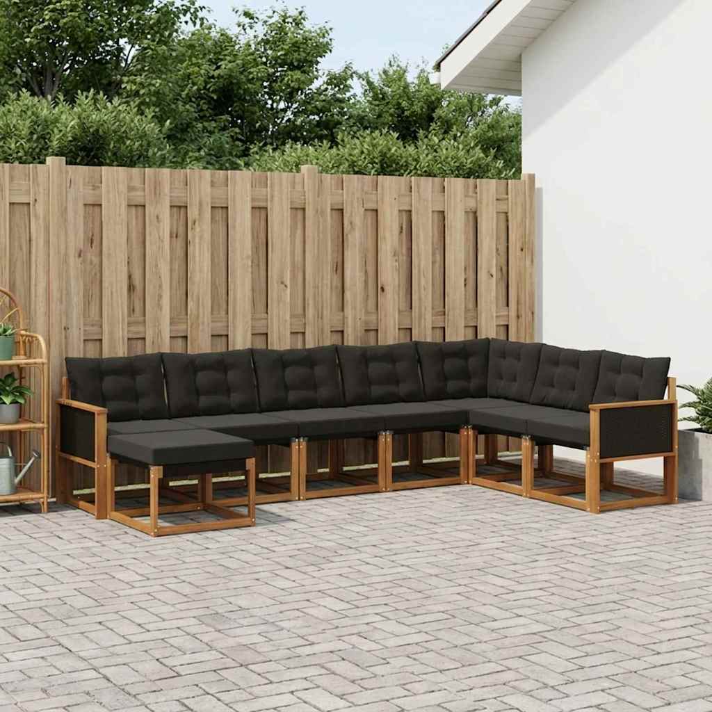 Buiten bankenset met kussen 8 pcs Naturel en Zwart is nu te koop bij PeponiXL, paradijselijk wonen!