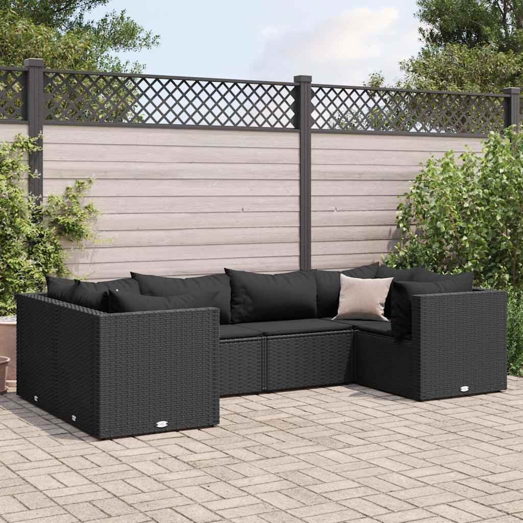 6-delige Loungeset met kussens poly rattan zwart is nu te koop bij PeponiXL, paradijselijk wonen!