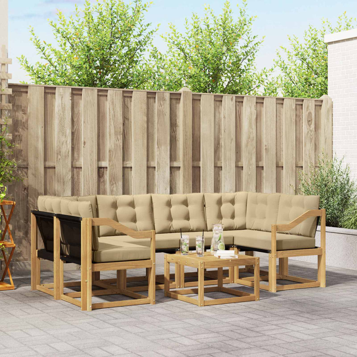 Buiten bankenset met kussen 7 pcs Wit en Beige is nu te koop bij PeponiXL, paradijselijk wonen!