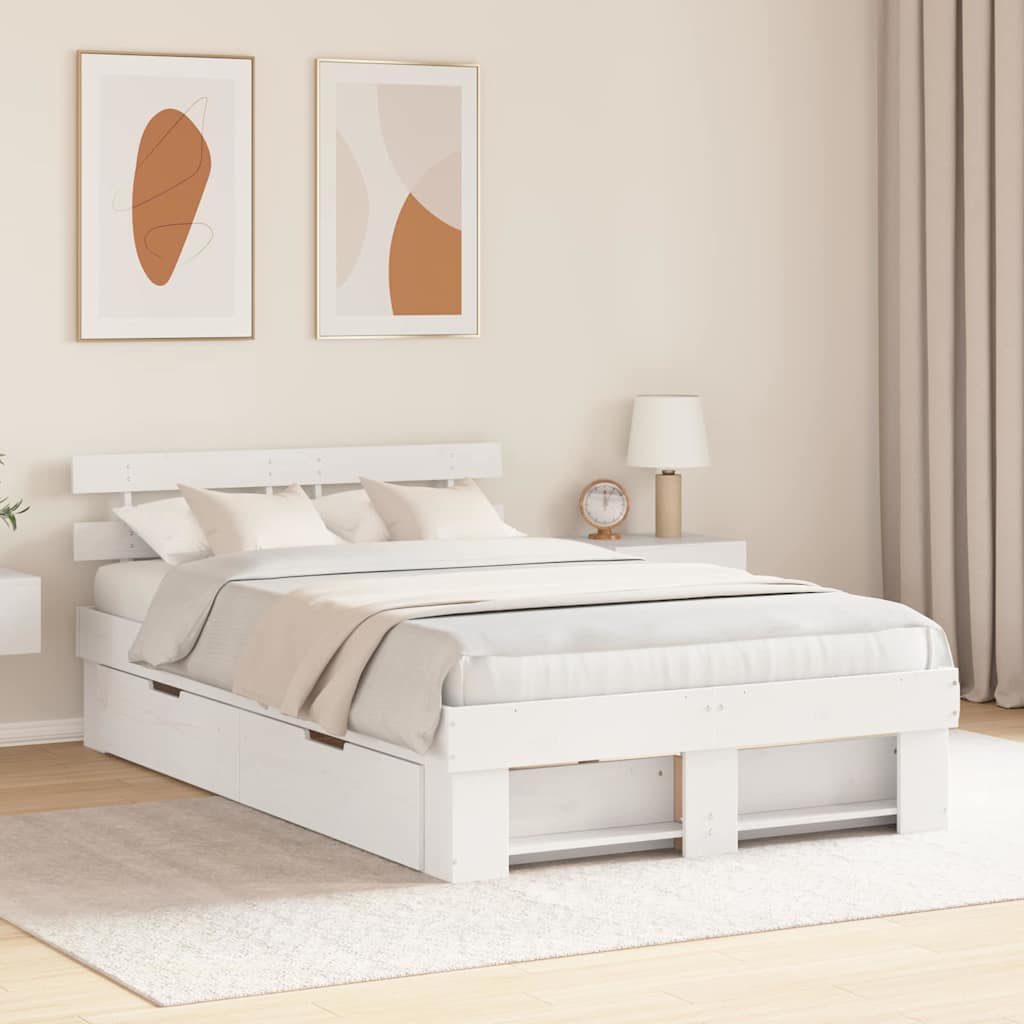 Bedframe met hoofdeinde Wit 140 x 190 cm Massief grenenhout is nu te koop bij PeponiXL, paradijselijk wonen!