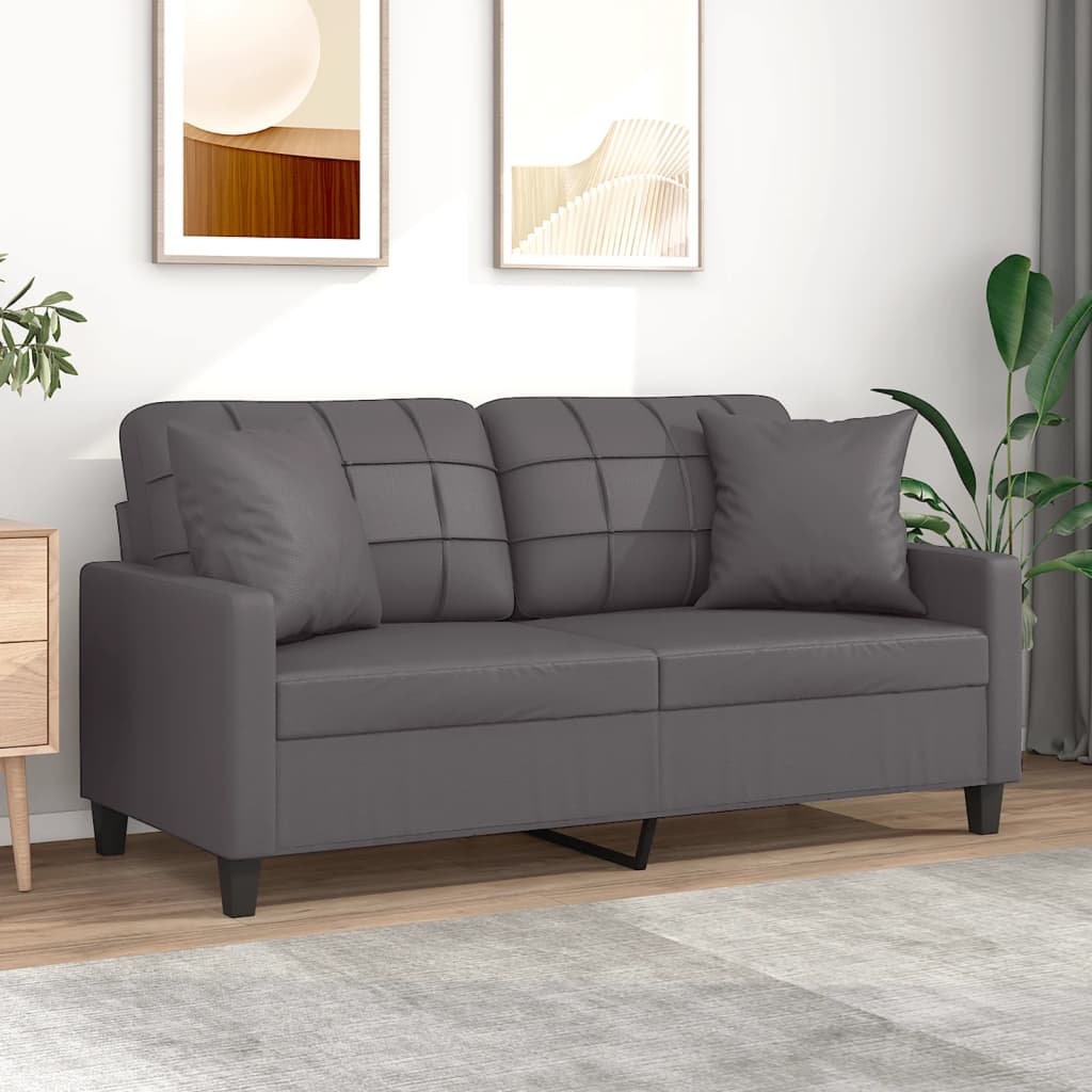 Tweezitsbank met sierkussens 140 cm kunstleer grijs is nu te koop bij PeponiXL, paradijselijk wonen!