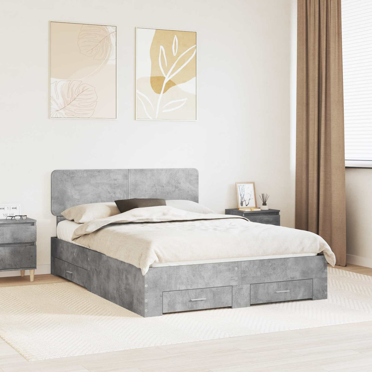 Bedframe met hoofdeinde Beton Grijs 160 x 200 cm Bewerkt hout is nu te koop bij PeponiXL, paradijselijk wonen!