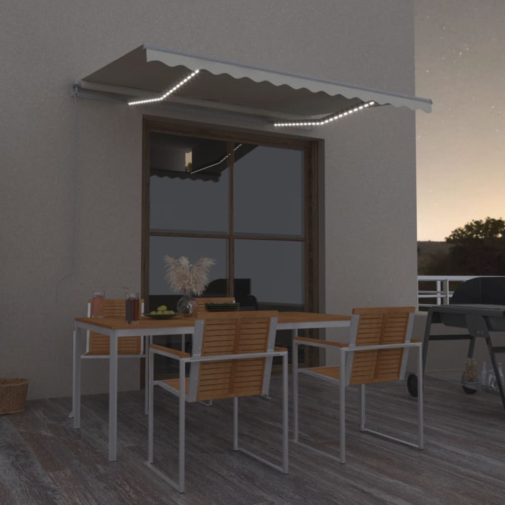 Luifel handmatig uittrekbaar met LED 350x250 cm crèmekleurig is nu te koop bij PeponiXL, paradijselijk wonen!