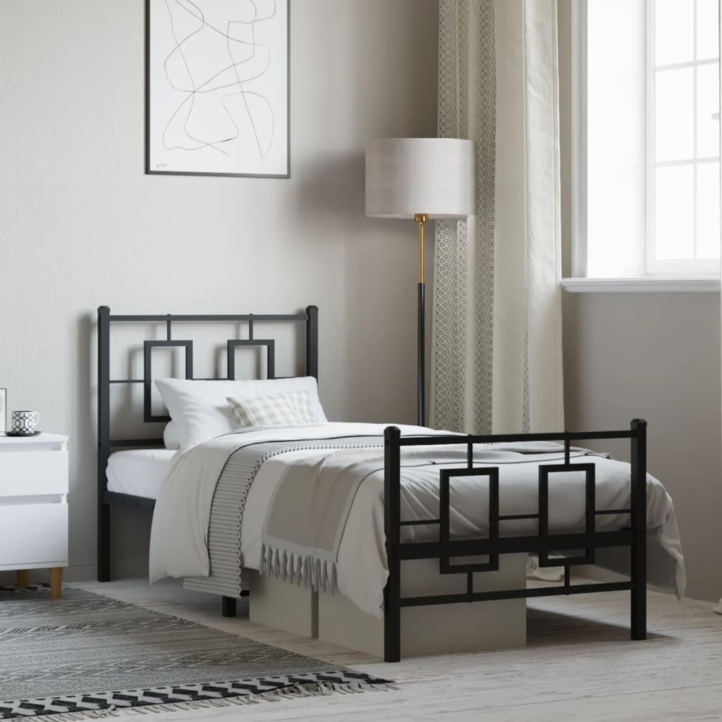 Bedframe met hoofd- en voeteneinde metaal zwart 75x190 cm is nu te koop bij PeponiXL, paradijselijk wonen!