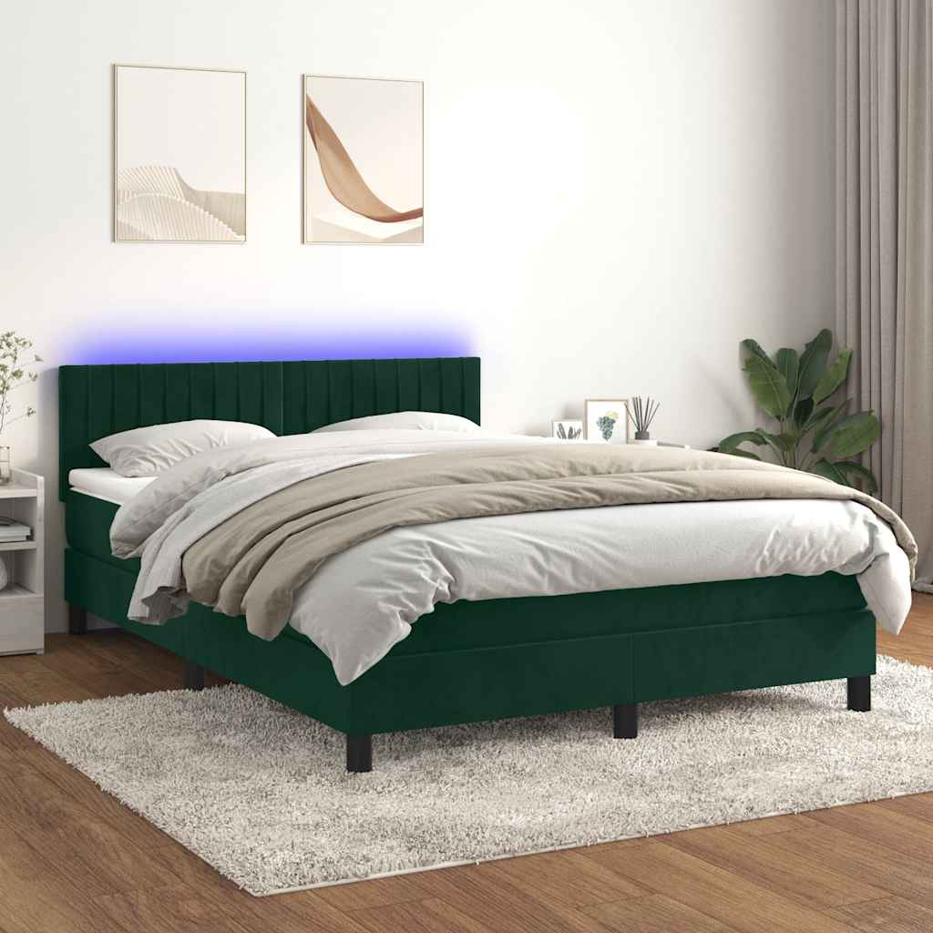 Boxspring met matras en LED fluweel donkergroen 140x190 cm is nu te koop bij PeponiXL, paradijselijk wonen!