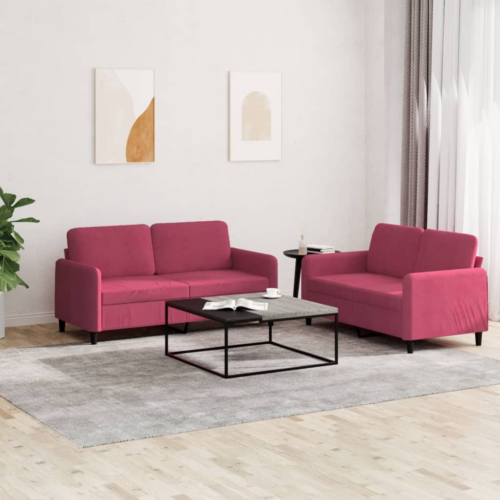 2-delige Loungeset fluweel wijnrood is nu te koop bij PeponiXL, paradijselijk wonen!