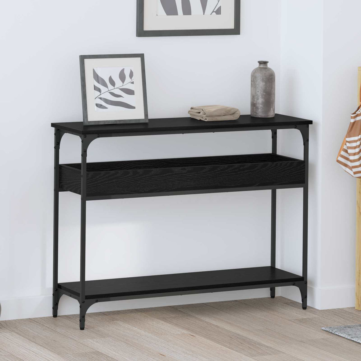 Wandtafel met plank Zwart eiken 100 x 29 x 75 cm Bewerkt hout is nu te koop bij PeponiXL, paradijselijk wonen!