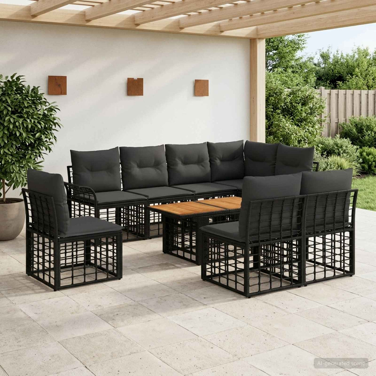 Tuinbankenset 9 st Zwart en Donkergrijs poly rattan is nu te koop bij PeponiXL, paradijselijk wonen!