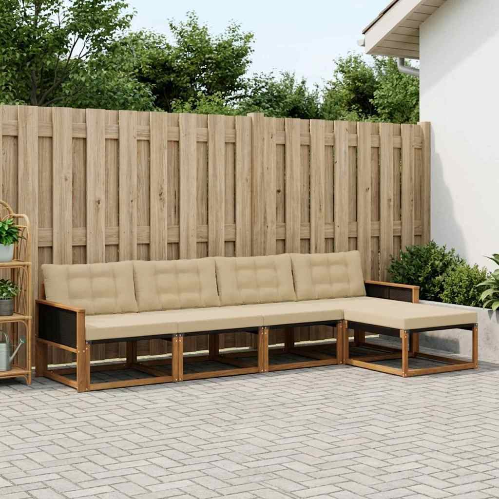Buiten bankenset met kussen 5 pcs Natuurlijk en Beige is nu te koop bij PeponiXL, paradijselijk wonen!