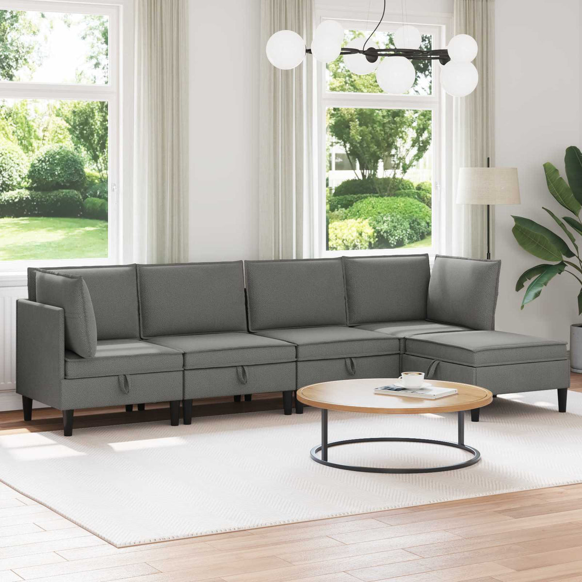Woonkamer Meubelset 5 pcs Donkergrijs Stof is nu te koop bij PeponiXL, paradijselijk wonen!