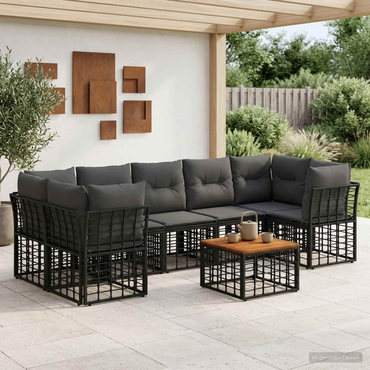 Buiten bankenset 8 st Zwart en Donkergrijs poly rattan is nu te koop bij PeponiXL, paradijselijk wonen!