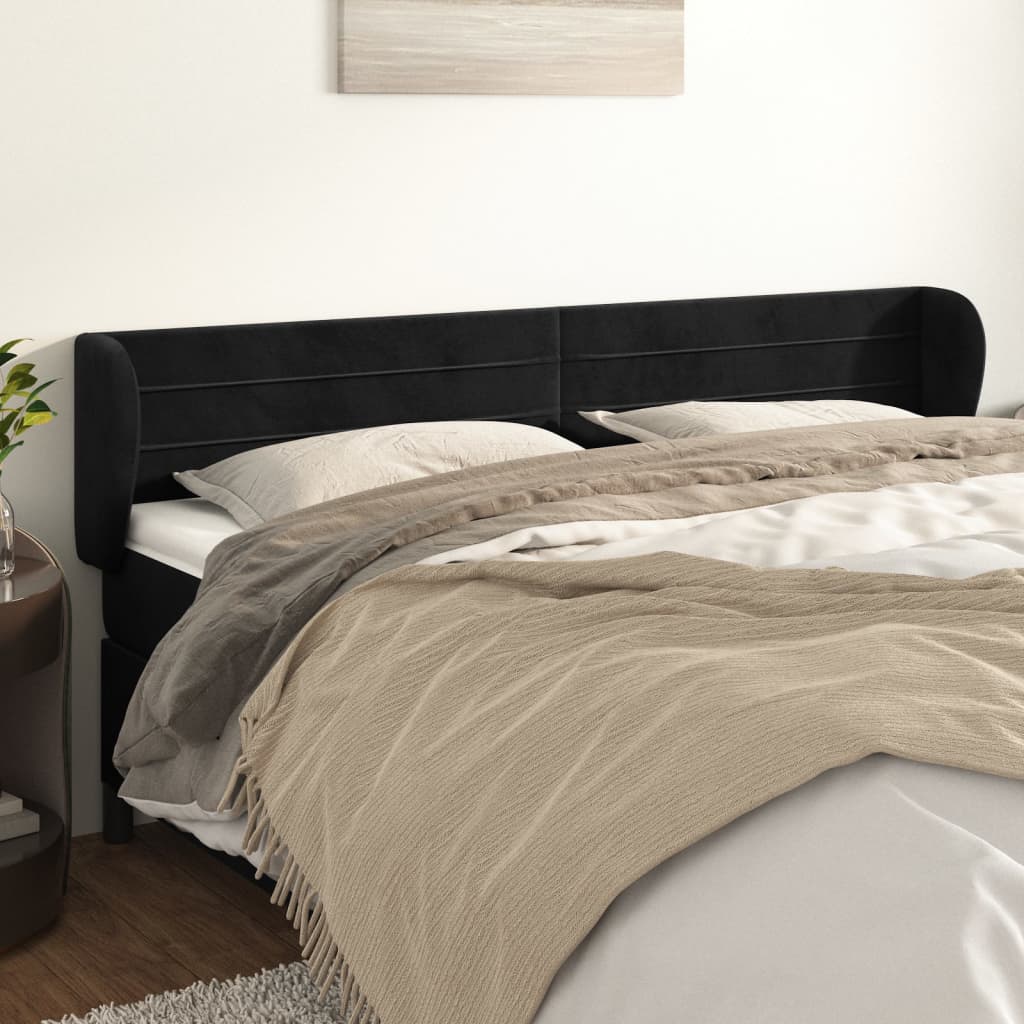 Hoofdbord met randen 163x23x78/88 cm fluweel zwart is nu te koop bij PeponiXL, paradijselijk wonen!
