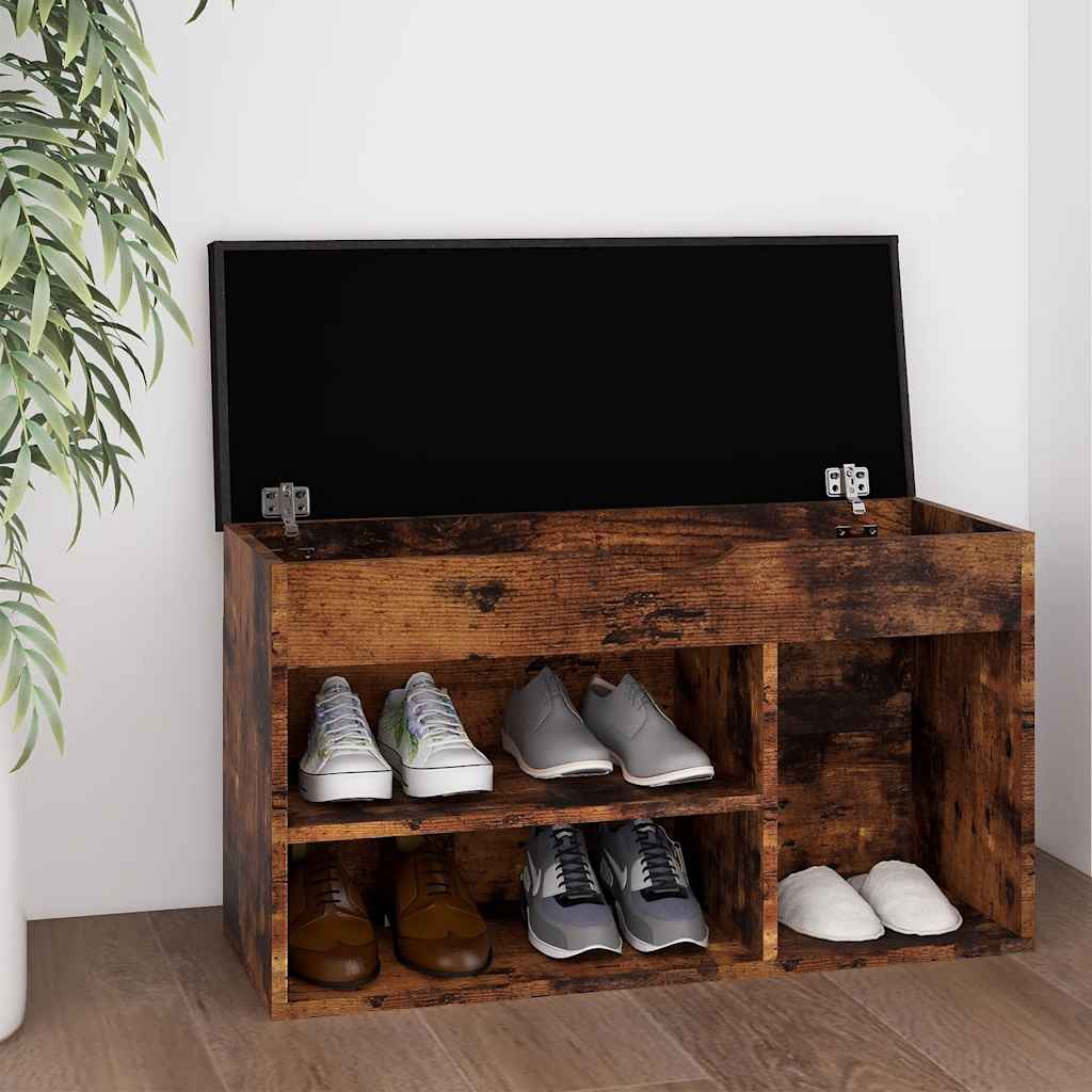 Schoenenbank met kussen 80x30x47 cm bewerkt hout gerookt eiken is nu te koop bij PeponiXL, paradijselijk wonen!