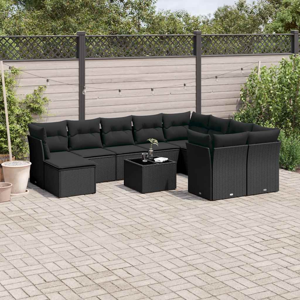 10-delige Loungeset met kussens poly rattan zwart is nu te koop bij PeponiXL, paradijselijk wonen!