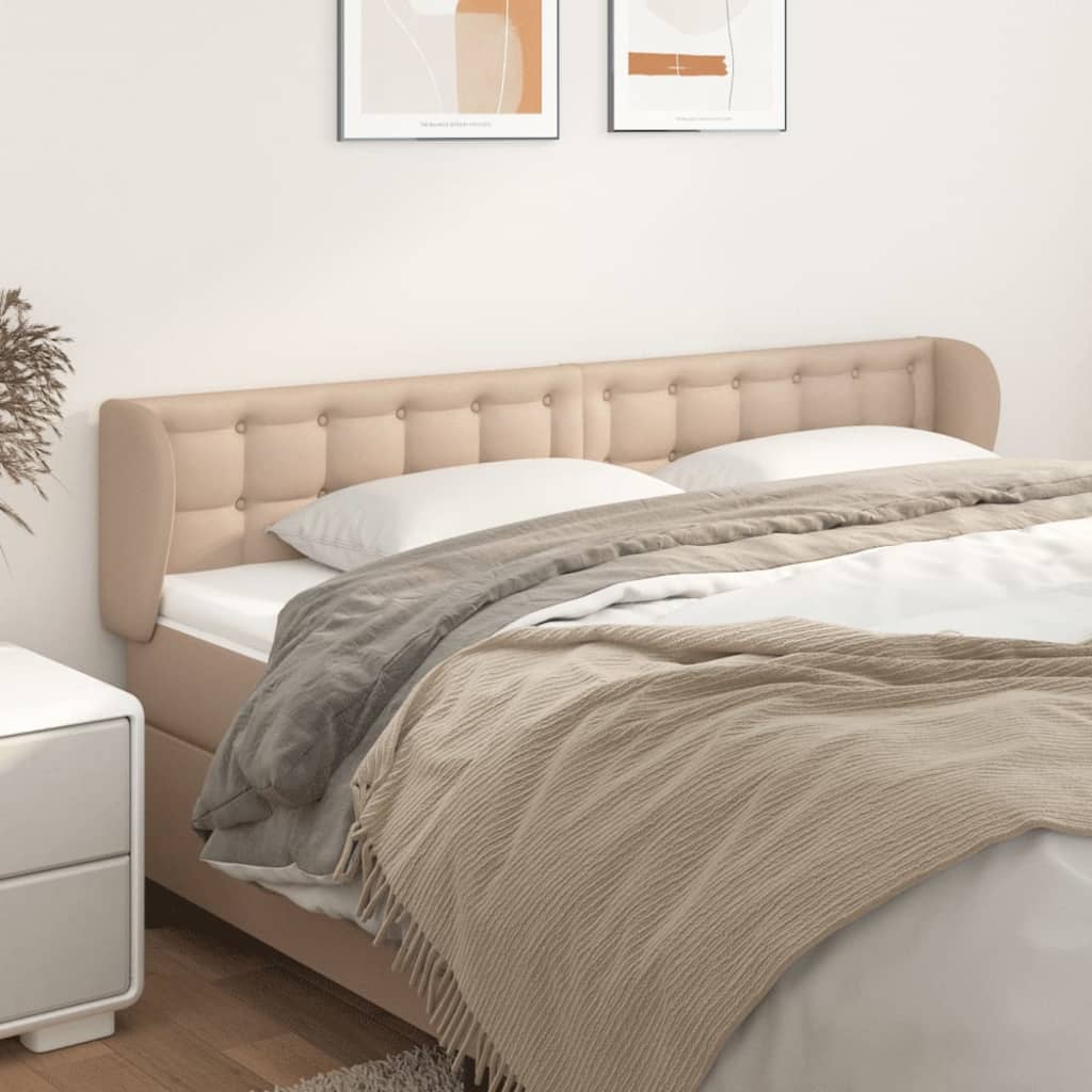 Hoofdbord met randen 203x23x78/88 cm kunstleer cappuccinokleur is nu te koop bij PeponiXL, paradijselijk wonen!