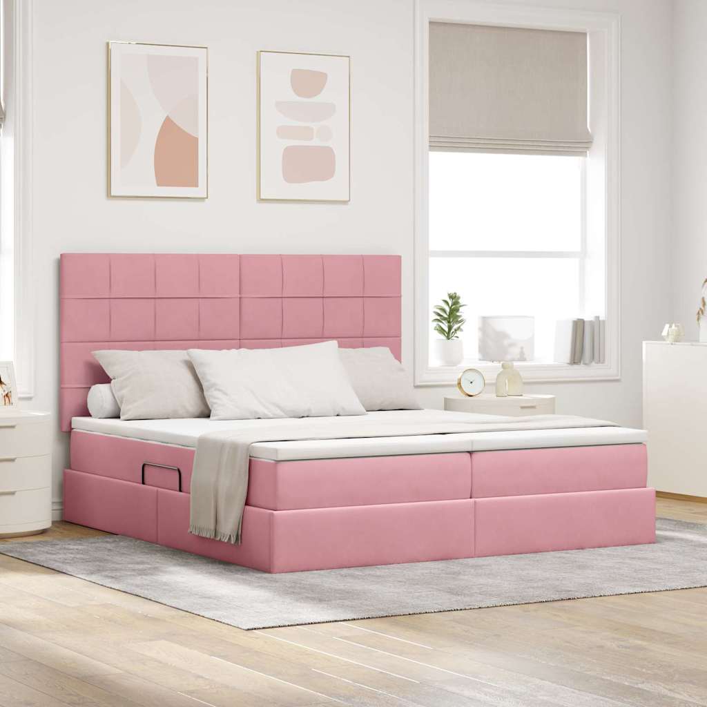 Bed met LED-stripverlichting Roze 180 x 200 cm Fluweel is nu te koop bij PeponiXL, paradijselijk wonen!