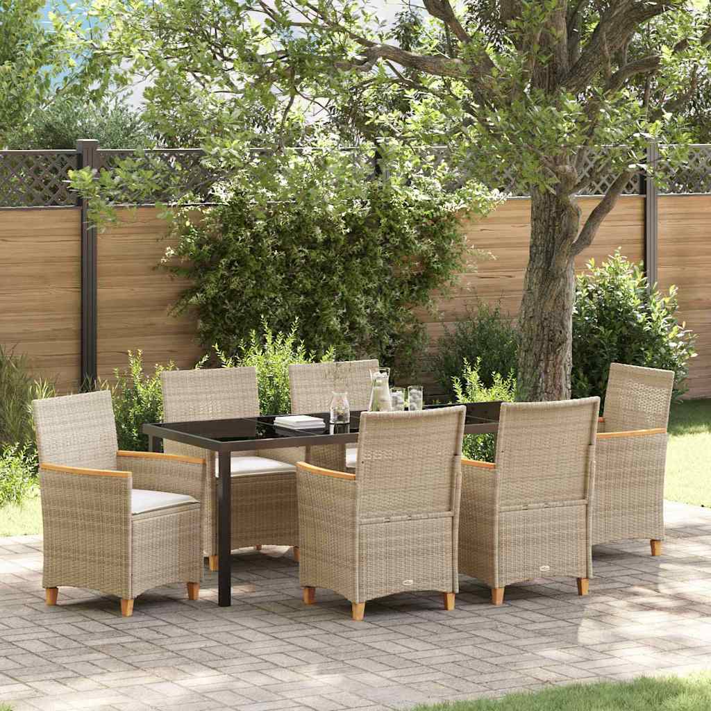 Tuin eettafelset 7 pcs Beige poly rattan is nu te koop bij PeponiXL, paradijselijk wonen!