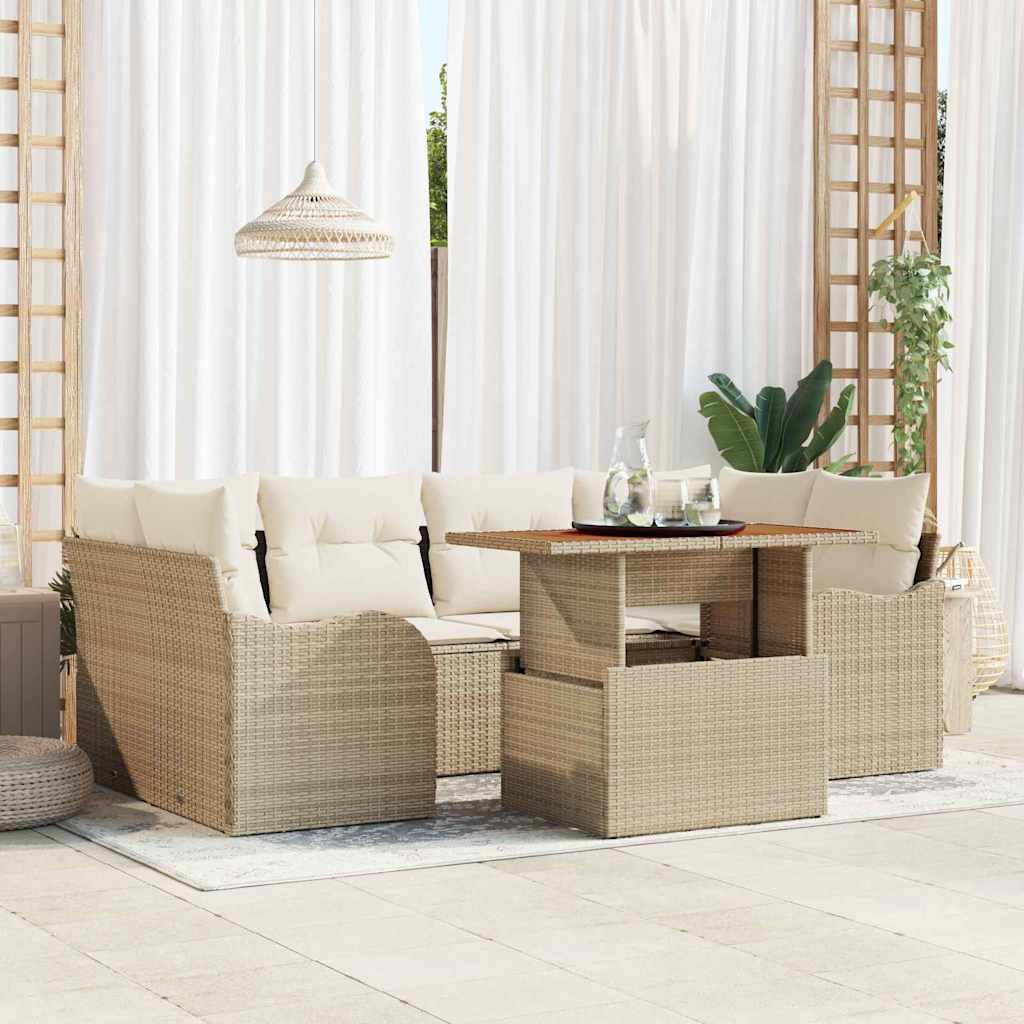Tuin Sofa Set met kussen 7 pcs beige en crèmekleurig is nu te koop bij PeponiXL, paradijselijk wonen!